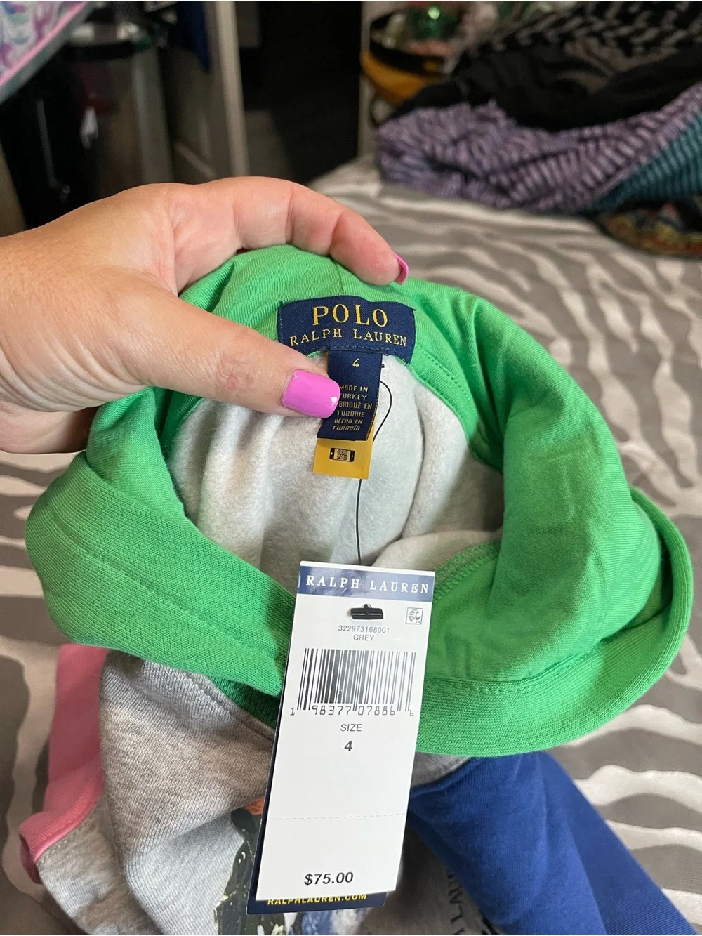 Ralph Lauren Colorblock Polo Bear Hoodie - Gray, Green, Blue, Pink